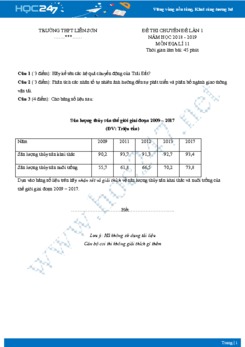 Đề thi chuyên đề lần 1 môn Địa lớp 11 năm 2018-2019 - Trường THPT Liễn Sơn