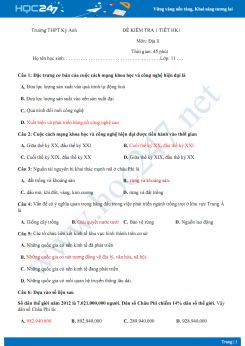 Đề thi giữa HK1 môn Địa lớp 11 năm 2018-2019 - Trường THPT Kỳ Anh