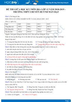 Đề thi giữa HK2 môn Địa lớp 12 năm 2018-2019 - Trường THPT Chuyên Huỳnh Mẫn Đạt