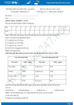 Đề thi HK1 môn Địa lớp 11 năm 2018-2019 - Trường THPT Nguyễn Trãi  - Ba Đình