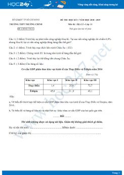 Đề thi HK1 môn Địa lớp 11 năm 2018-2019 - Trường THPT Trường Chinh