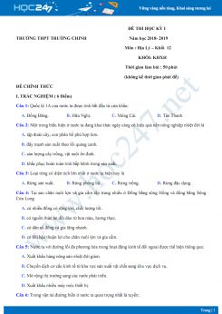 Đề thi HK1 môn Địa lớp 12 chuyên năm 2018-2019 - Trường THPT Trường Chinh