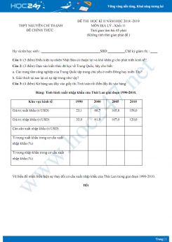 Đề thi HK2 môn Địa lớp 11 năm 2018-2019 - Trường THPT Nguyễn Chí Thanh