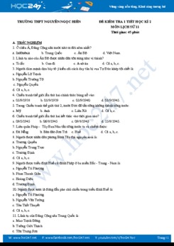 Đề kiểm tra 1 tiết HK2 môn Lịch Sử 11 năm 2019 - Trường THPT Phan Ngọc Hiển