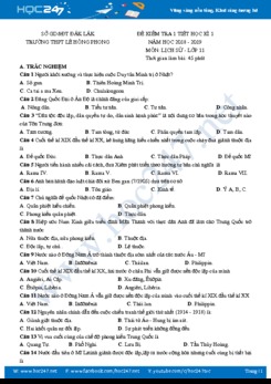 Đề kiểm tra 1 tiết HK1 môn Lịch Sử 11 năm 2018 - 2019 Trường THPT Lê Hồng Phong (có đáp án)