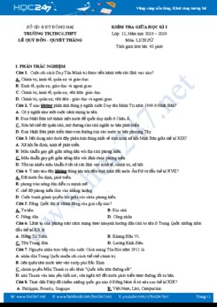 Đề kiểm tra giữa HK1 môn Lịch Sử 11 năm 2018 - 2019 Trường TH, THCS, THPT Lê Quý Đôn - Quyết Thắng
