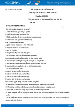 Đề thi giữa HK1 môn Địa lớp 10 năm 2018-2019 - Sở GD&ĐT Hải Phòng lần 2