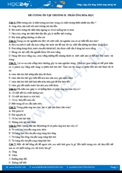 Đề cương ôn tập Chương 2 Phản ứng hóa học