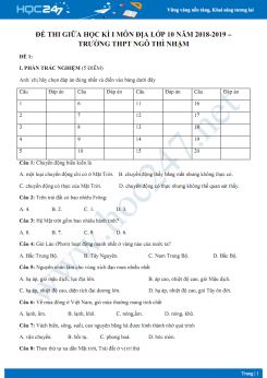 Đề thi giữa HK1 môn Địa lớp 10 năm 2018-2019 - Trường THPT Ngô Thì Nhậm