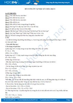 Đề cương ôn tập học kì 2 môn Hóa học 8