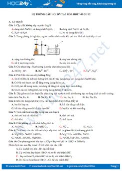 Hệ thống câu hỏi ôn tập Hóa vô cơ 12 (có đáp án)