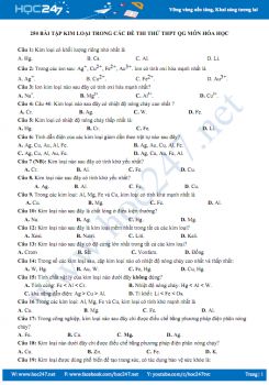 250 Bài tập kim loại trong các đề thi thử THPT QG môn Hóa học