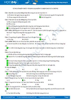 Củng cố kiến thức về kim loại kiềm và hợp chất của chúng (có đáp án)