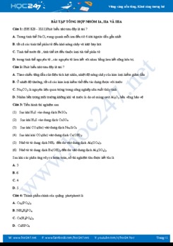Bài tập tổng hợp nhóm IA, IIA và IIIA (có đáp án)