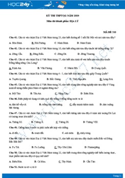 Đáp án đề thi môn Địa kỳ thi THPT QG năm 2019 - MĐ 310