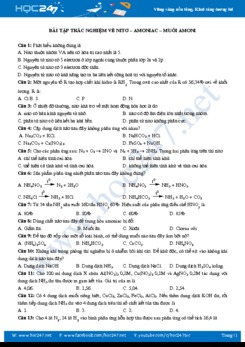 Bài tập trắc nghiệm về Nito, Amoniac và muối Amoni