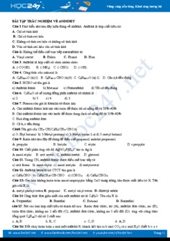Bài tập trắc nghiệm về Andehit Hóa 11