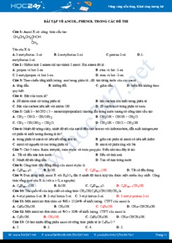 Bài tập về Ancol, Phenol trong các đề thi