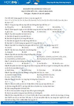 Bài kiểm tra đánh giá năng lực Đại cương Hữu cơ - Ankan năm 2019