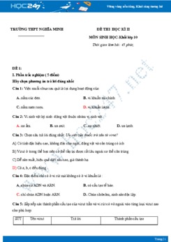 Đề thi HK2 môn Sinh lớp 10 năm 2018-2019 - Trường THPT Nghĩa Minh