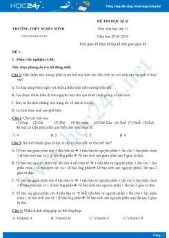 4 Đề thi HK2 môn Sinh lớp 11 năm 2018-2019 - Trường THPT Nghĩa Minh