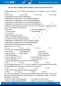 Bài tập trắc nghiệm chương Hiđrocacbon no đầy đủ nhất 2019