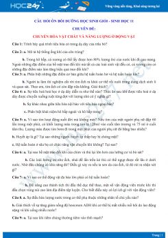 Câu hỏi ôn bồi dưỡng HSG môn Sinh lớp 11 - Chuyên đề Chuyển hóa vật chất và năng lượng ở động vật