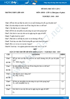 Đề KSCL HK1 môn Sinh lớp 11 năm 2018-2019 - Trường THPT Liễn Sơn lần 2