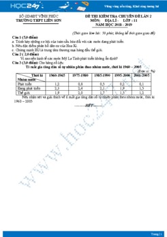 Đề thi chuyên đề môn Địa lớp 11 năm 2018-2019 - Trường THPT Liễn Sơn lần 2