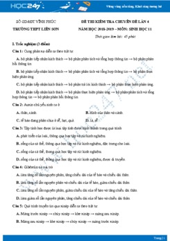 Đề thi chuyên đề môn Sinh lớp 11 năm 2018-2019 - Trường THPT Liễn Sơn lần 4