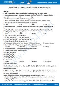 Bộ 4 đề kiểm tra 45 phút chương Nguyên tử Hóa học 10