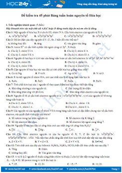 Đề kiểm tra 45 phút Bảng tuần hoàn nguyên tố Hóa học