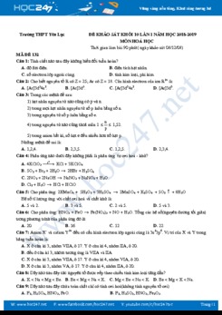 Đề khảo sát Hóa 10 lần 1 năm 2019 - Trường THPT Yên Lạc