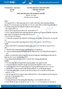 Đề thi HSG môn Hóa 10 không chuyên năm 2019 - Sở GD ĐT Hà Nội
