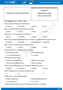 Đề thi HK2 môn Địa lớp 11 năm 2018-2019 - Sở GD&ĐT Đồng Tháp