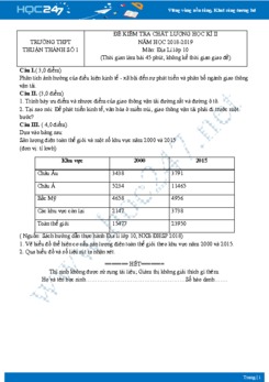 Đề thi HK2 môn Địa lớp 10 năm 2018-2019 - Trường THPT Thuận Thành 1