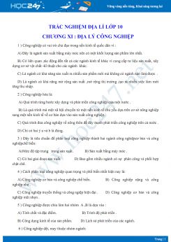 Trắc nghiệm Địa lớp 10 - Địa lý công nghiệp