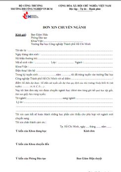 Đơn xin chuyển ngành - ĐH Công nghiệp TPHCM