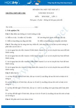 Đề thi giữa HK2 môn Sinh lớp 11 năm 2018-2019 - Trường THPT Bến Tre
