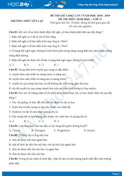 Đề thi giữa HK2 môn Sinh lớp 11 năm 2018-2019 - Trường THPT Yên Lạc  lần 3