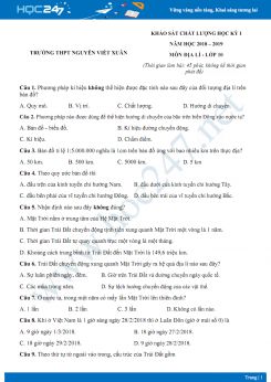 Đề thi HK1 môn Địa lớp 10 năm 2018-2019 - Trường THPT Nguyễn Viết Xuân