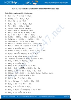 Các bài tập về cân bằng phương trình hóa học