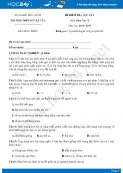 Đề thi HK1 môn Sinh lớp 10 năm 2018-2019 - Trường THPT Ngô Lễ Tân
