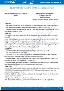 Bộ 6 đề thi tuyển sinh vào lớp 10 Chuyên Hóa năm 2018 - 2019
