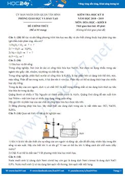 Đề thi HK2 môn Hóa học 8 năm 2019 - UBND Quận Tân Bình (có đáp án)