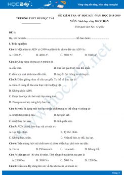 4 Đề thi giữa HK1 môn Sinh lớp 10 năm 2018-2019 - Trường THPT Bùi Dục Tài