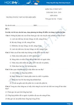 Đề kiểm tra 15 phút HK1 môn Sinh lớp 10 năm 2018-2019 - Trường THPT Điện Biên