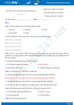 4 Đề thi giữa HK1 môn Sinh lớp 10 cơ bản năm 2018-2019 - Trường THPT Chuyên Huỳnh Mẫn Đạt