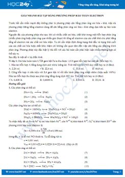 Giải nhanh bài tập bằng phương pháp bảo toàn electron