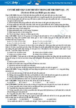 Cơ chế di truyền biến dị Sinh học 12 trong đề thi THPT QG - P2 (Từ các đề thi của BGD qua các năm)